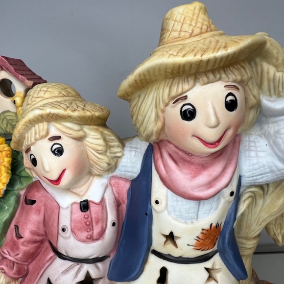 Scarecrow Family PartyLite Vintage Candle Holder Pumpkins Halloween Fall -EUC - Picture 10 of 16